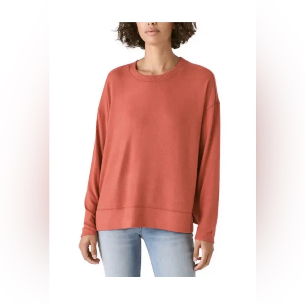 New Lucky Brand Womens Cozy Crewneck Top Blouse Pumpkin Size XXL